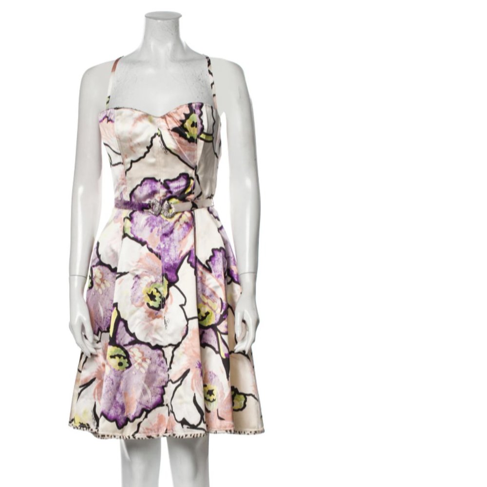 ROBERTO CAVALLI A-line White Flower Pattern Dress